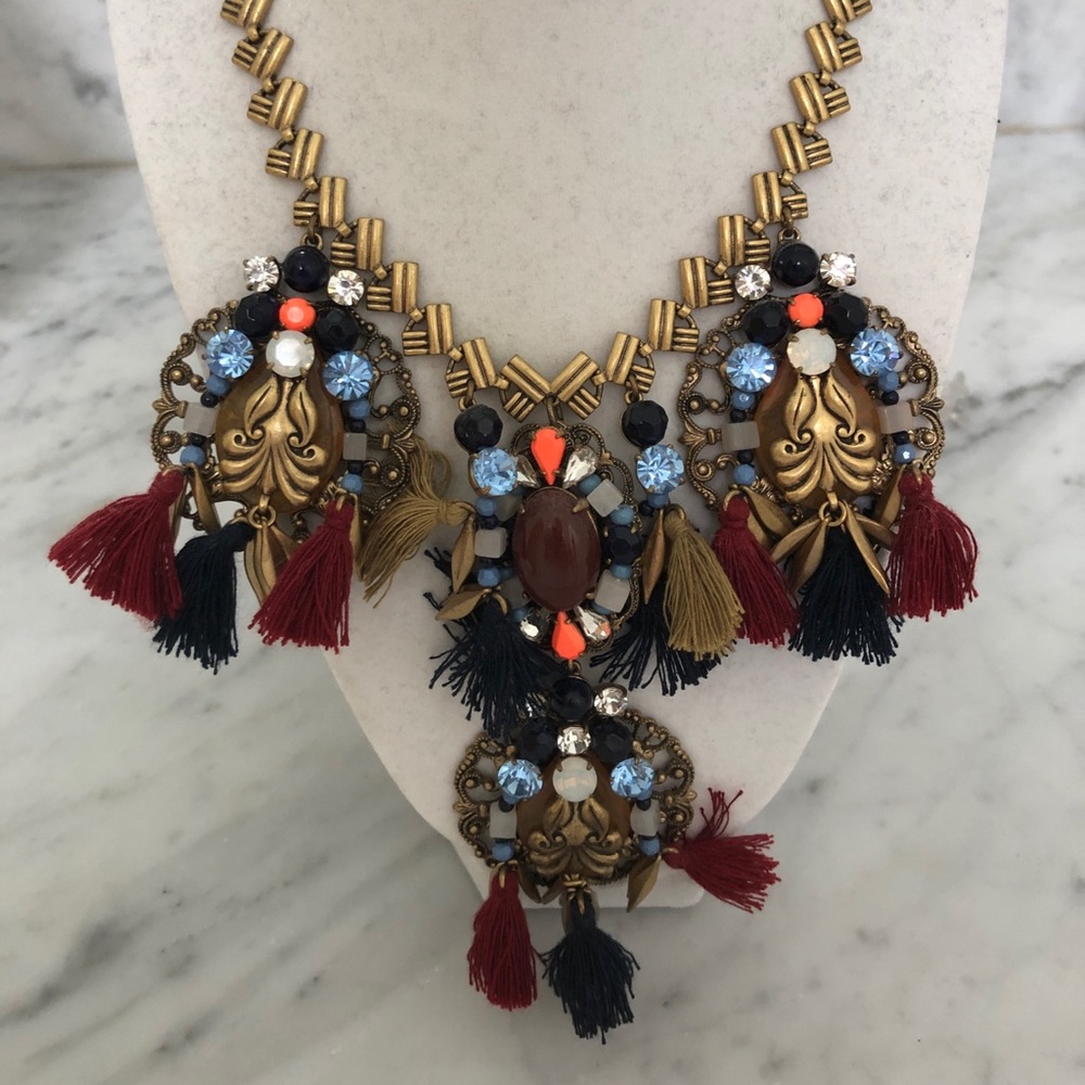 Jcrew Jewel and Fringe Statement Necklace
